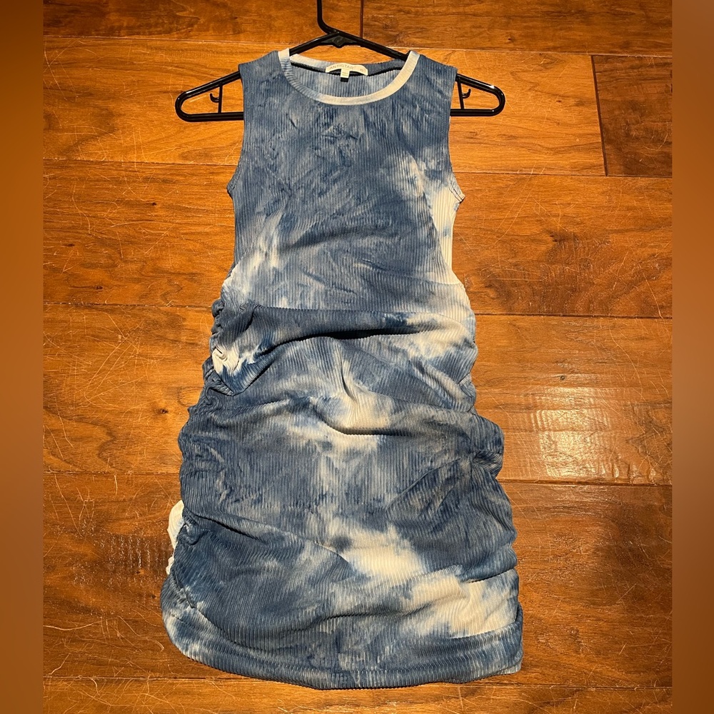 Sleeveless Blue Tie-Dye Ribbed Dress